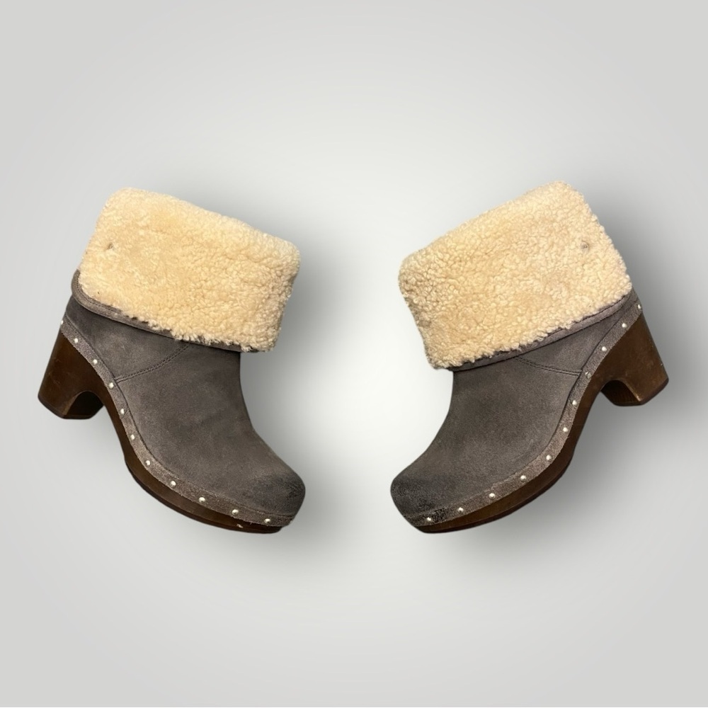 UGG‎ Carnegie Cuffed Shearling Boots Grey Suede Leather Platform Sz